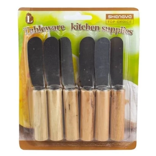 کاردکره ست 6 عددی دسته چوبی پنیر کره نوتلا