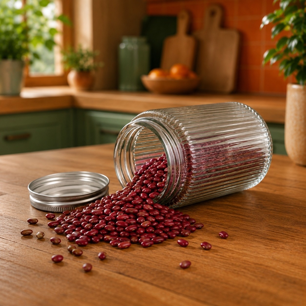 بانکه شیشه ای طرح خطی ارتفاع 17 سانت شیشه حبوبات