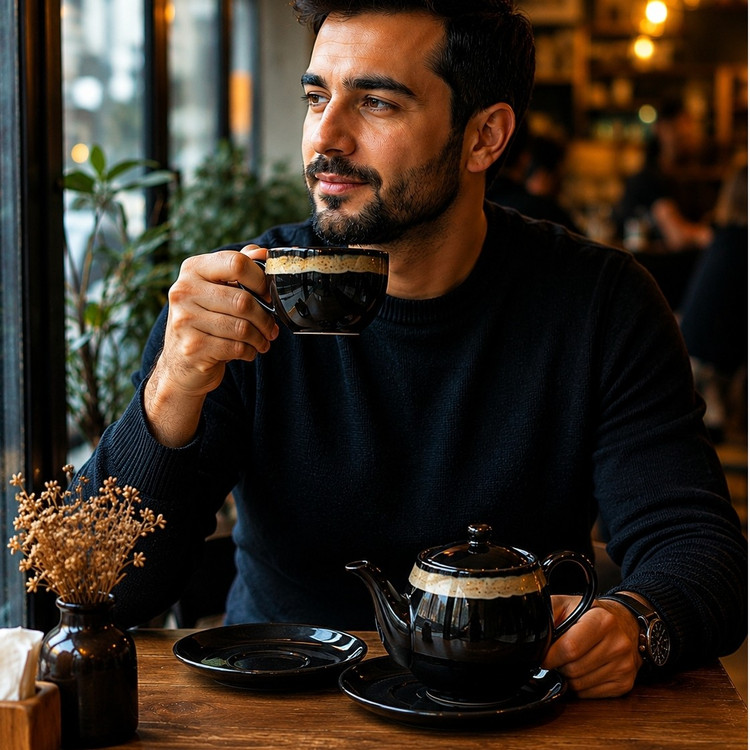 ست فنجان و نعلبکی لته خوری سرامیکی رنگ مشکی