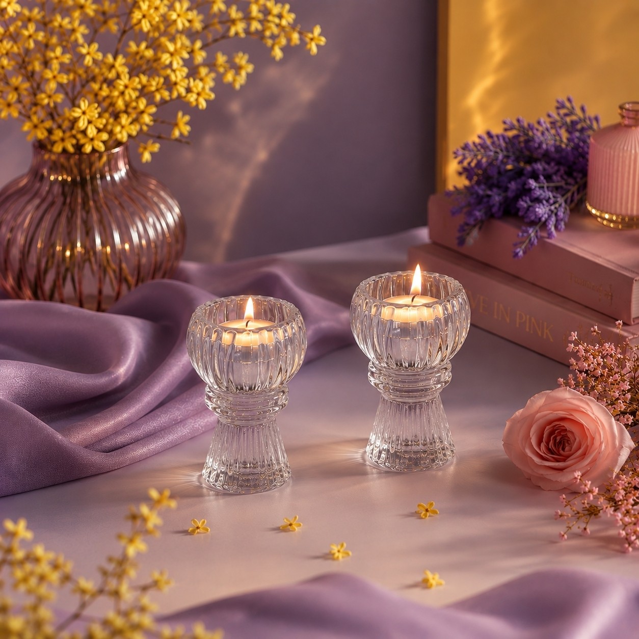 جا شمعی شیشه ای جاشمعی شیشه ای بسته 2عددی طرح صدف