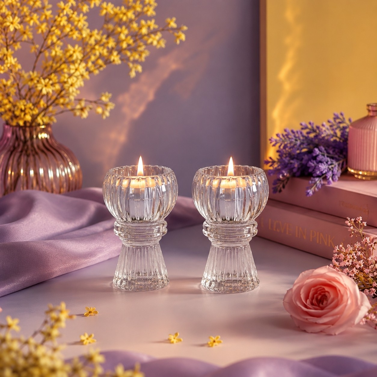 جا شمعی شیشه ای جاشمعی شیشه ای بسته 2عددی طرح صدف