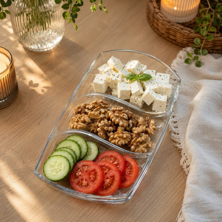 اردوخوری سه خانه طرح مونو ظرف شیشه ای 3 خانه