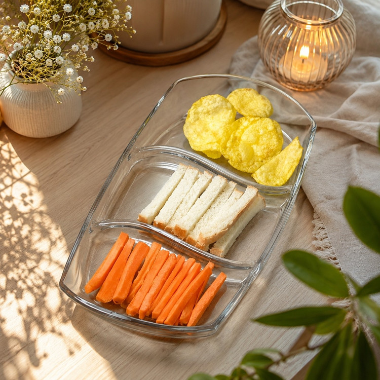 اردوخوری سه خانه طرح مونو ظرف شیشه ای 3 خانه