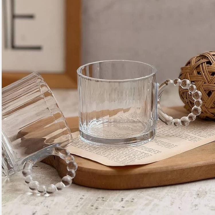 ماگ شیشه ای دسته مرواریدی بسته 2عددی