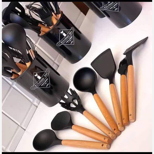 سرویس 12 پارچه سیلیکونی دسته چوبی