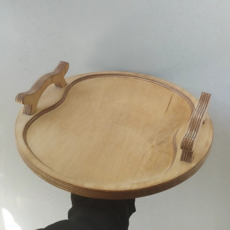 سینی گرد دسته هلالی سینی چوبی گرد سایز 30 سانت
