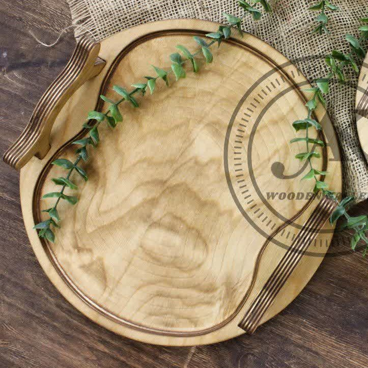 سینی گرد دسته هلالی سینی چوبی گرد سایز 30 سانت