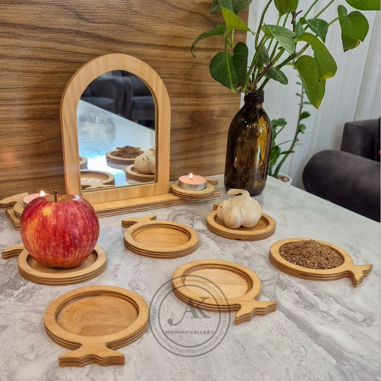 ست هفت سین چوبی 10 پارچه سفره هفت سین چوبی 7سین چوبی