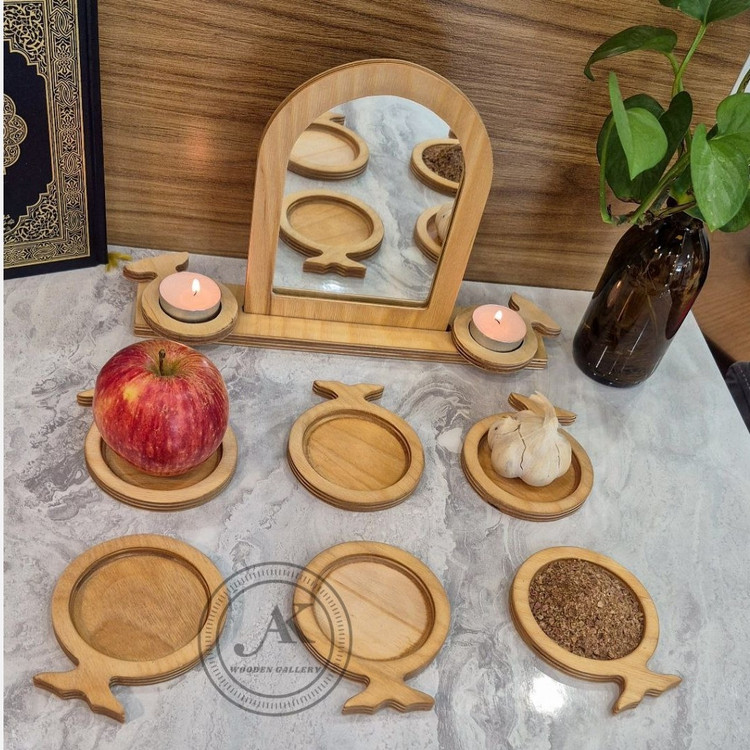 ست هفت سین چوبی 10 پارچه سفره هفت سین چوبی 7سین چوبی