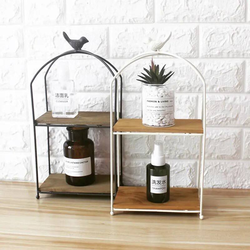استند فلزی استند جای ادویه 2 طبقه دسته طرح پرنده رنگ مشکی