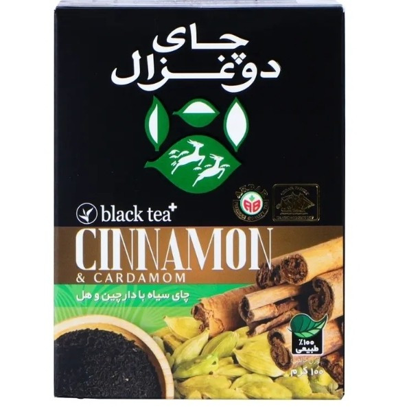 چای طعم دار دارچین و هل دو غزال وزن 100 گرم
