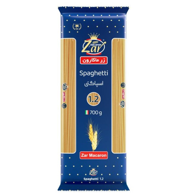 اسپاگتی ماکارونی زر ماکارون مقدار700 گرم قطر 1.2