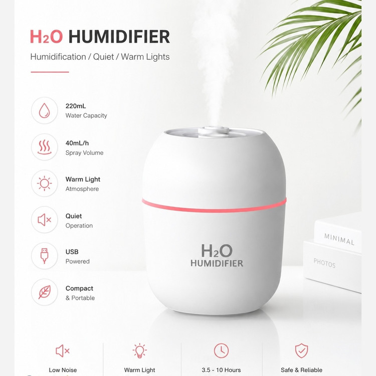 دستگاه بخور سرد و رطوبت ساز رومیزی H2O Humidifier
