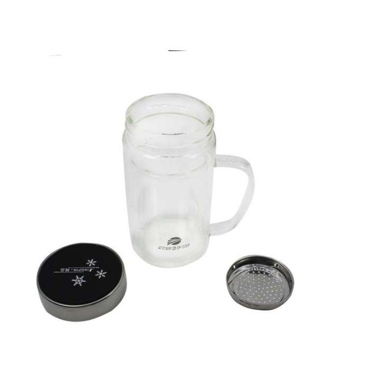 لیوان دمنوش پیرکس صافی و درب استیل استوانه ای لیوام دمنوش درب مشکی شیشه ای سه ستاره