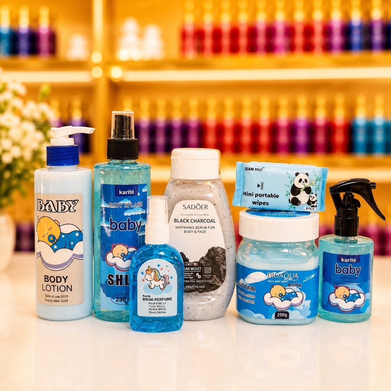 سوپر پک بیبی پلاس 7عددی مراقبت و خوشبو کننده بدن اسکراب بدن رندوم(قیمت مناسب،عرضه مستقیم)
